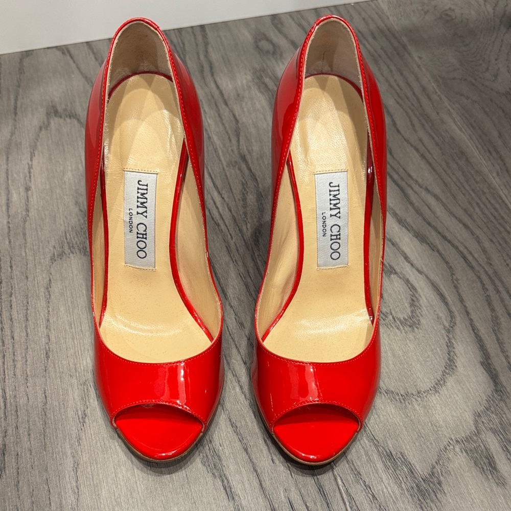 Jimmy Choo Vibrant Red Patent wedge